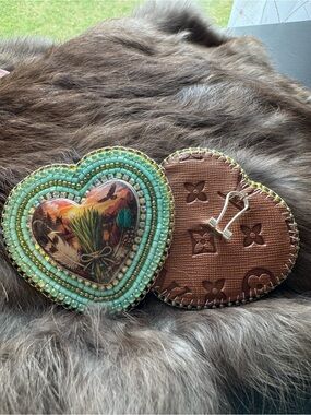 Beaded Heart earrings in Turquoise and Brown